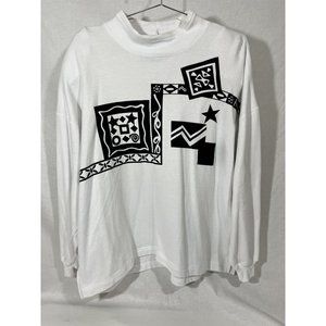 Vintage Lavon White Geometric Sweat Shirt Oversized Medium